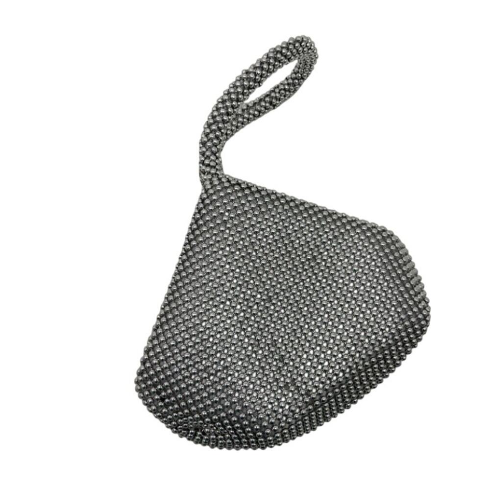 Jessica McClintock Silver Beaded Mesh Wristlet Bag